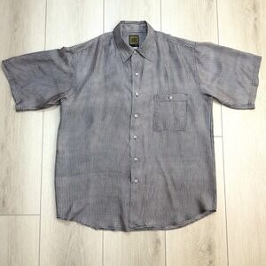 Bruno B 100% Silk Button Up Shirt Mens L Geometric Triangle Print Short Sleeve